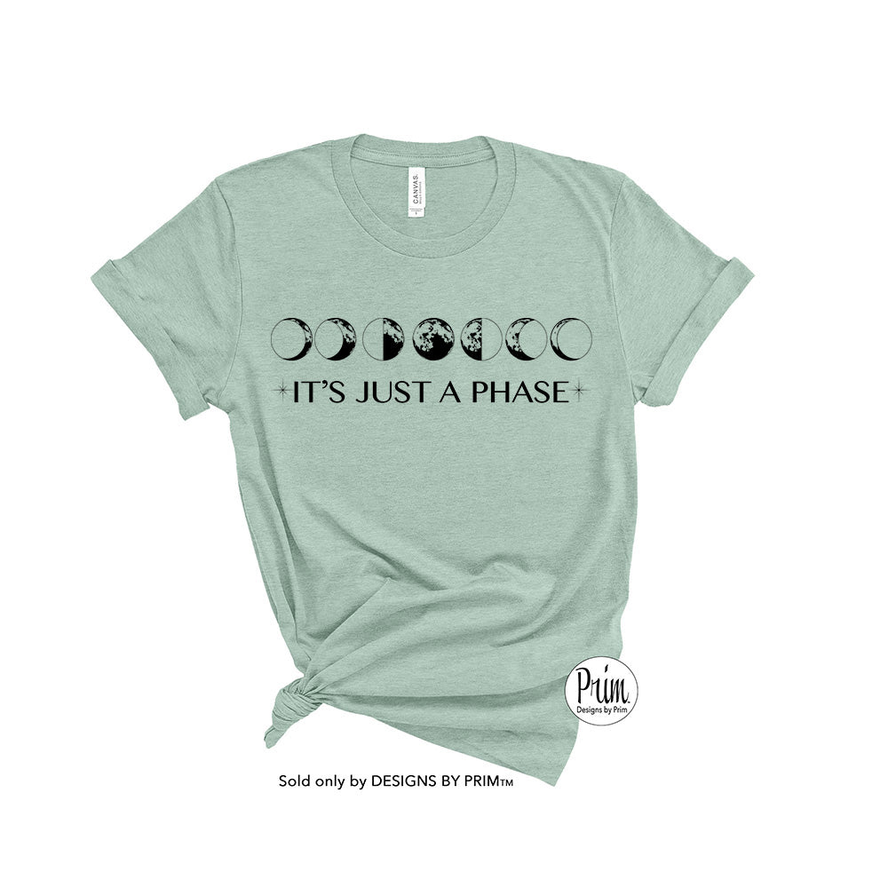 Designs by Prim It's Just a Phase Soft Unisex T-Shirt | Celestial Astronomy Moon Boho Space Crescent Top