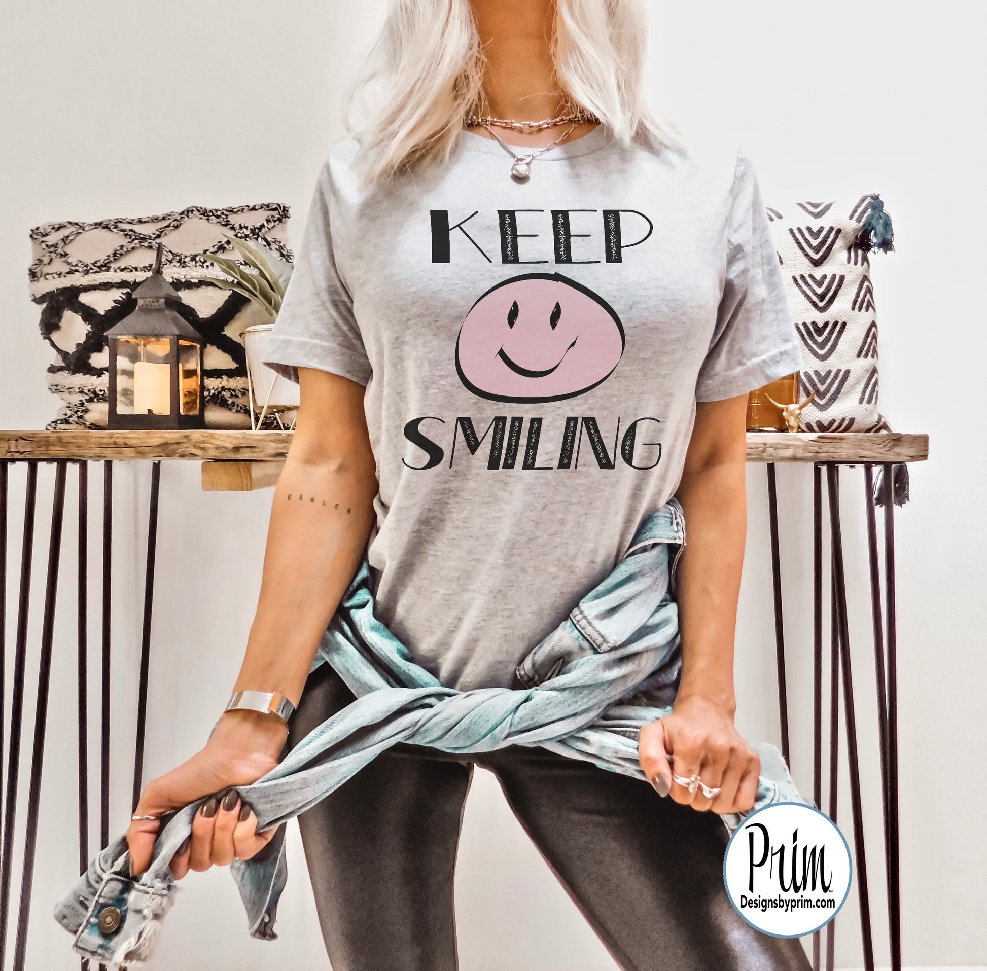 Designs by Prim Keep Smiling Fun Smiley Face Soft Unisex T-Shirt | Happy Days Good Vibes Only Life Is Good Tee Top