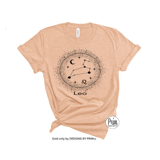 Designs by Prim Leo Constellation Zodiac Unisex Soft Unisex | Astrology Horoscope 12 Months Birthday Gift Graphic Tee