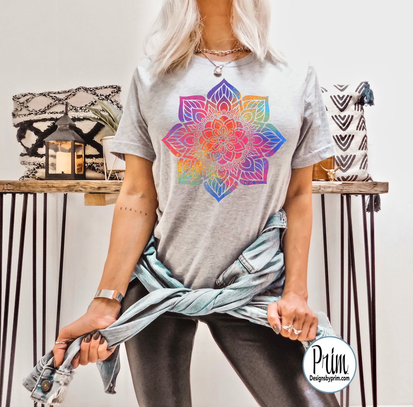 Designs by Prim Mandala Soft Unisex T-Shirt | Chakra Meditation Namaste Spiritual Yoga Tie Dye Graphic Tee Top