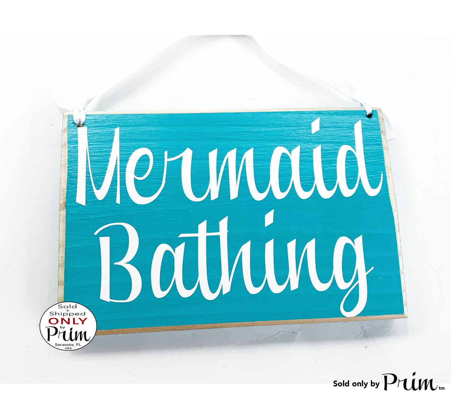8x6 Mermaid Bathing Custom Wood Sign Nautical Beach Salt Life Ocean Shells Fish Welcome Restroom Bathroom Plaque