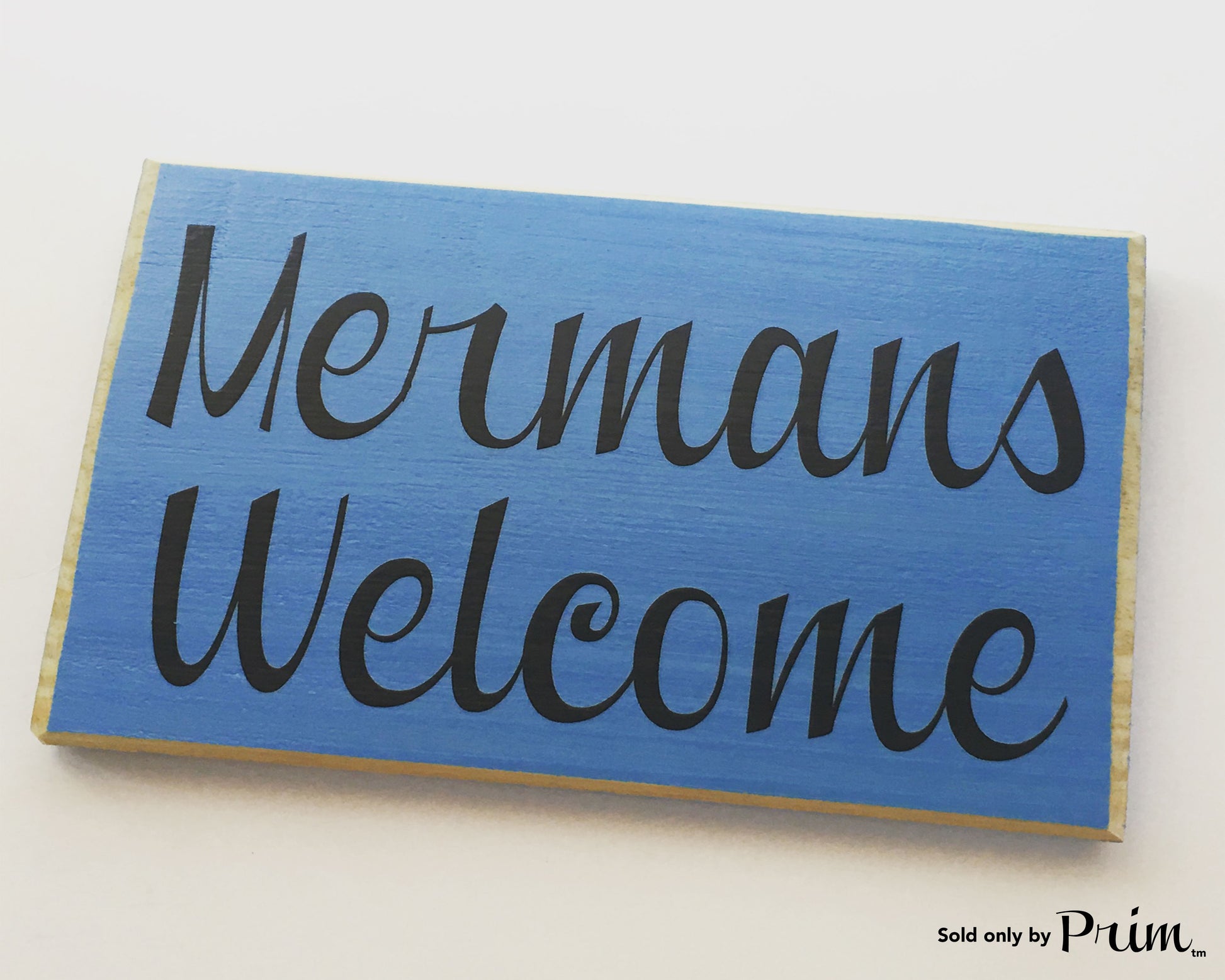 8x6 Mermans Welcome (Choose Color) Mermaids Beach Sand Ocean His Hers Restroom Bath Custom Wood Sign