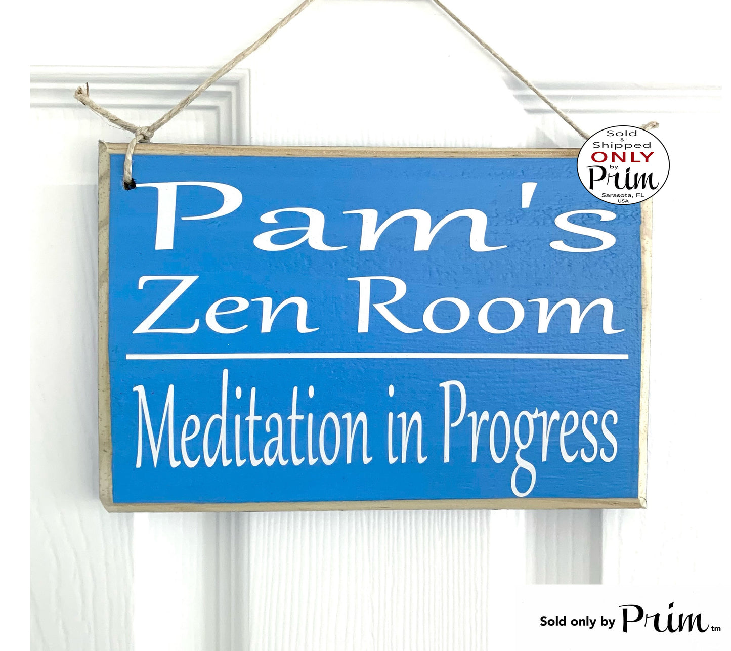 Designs by Prim 8x6 Personalized Name Zen Room Meditation in Progress Custom Wood Sign Yoga Meditating Please Do Not Disturb In Session Shhh Door Plaque