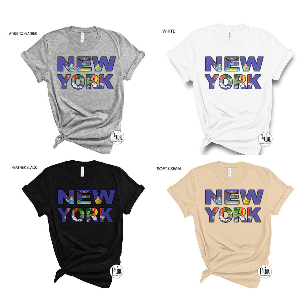Designs by Prim New York Flag Unisex Soft Shirt | NY Flag State NYC Strong Proud New Yorker The Empire State Big Apple Graphic Tee Top