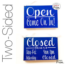 Load image into Gallery viewer, 8x6 Two-Sided Open Closed with Business Hours Custom Wood Sign Office Hours of Operation Store 