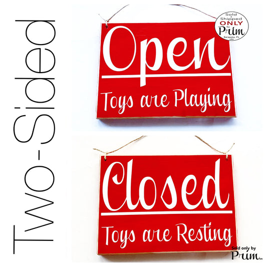 8x6 Open Closed Toys are Playing Resting Custom Wood Sign | Children Kids Play Room Daycare Time Out Playground Story Fun Door Plaque