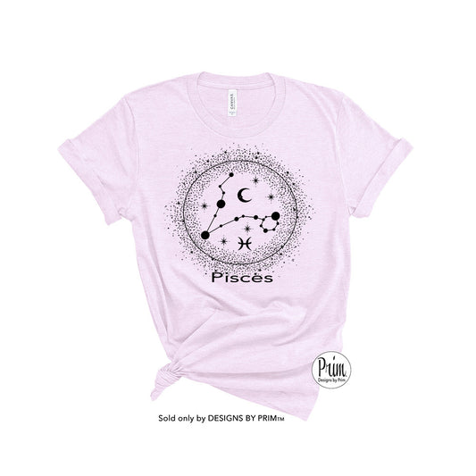 Designs by Prim Pisces Constellation Zodiac Unisex Soft Unisex | Astrology Horoscope 12 Months Birthday Gift Graphic Tee