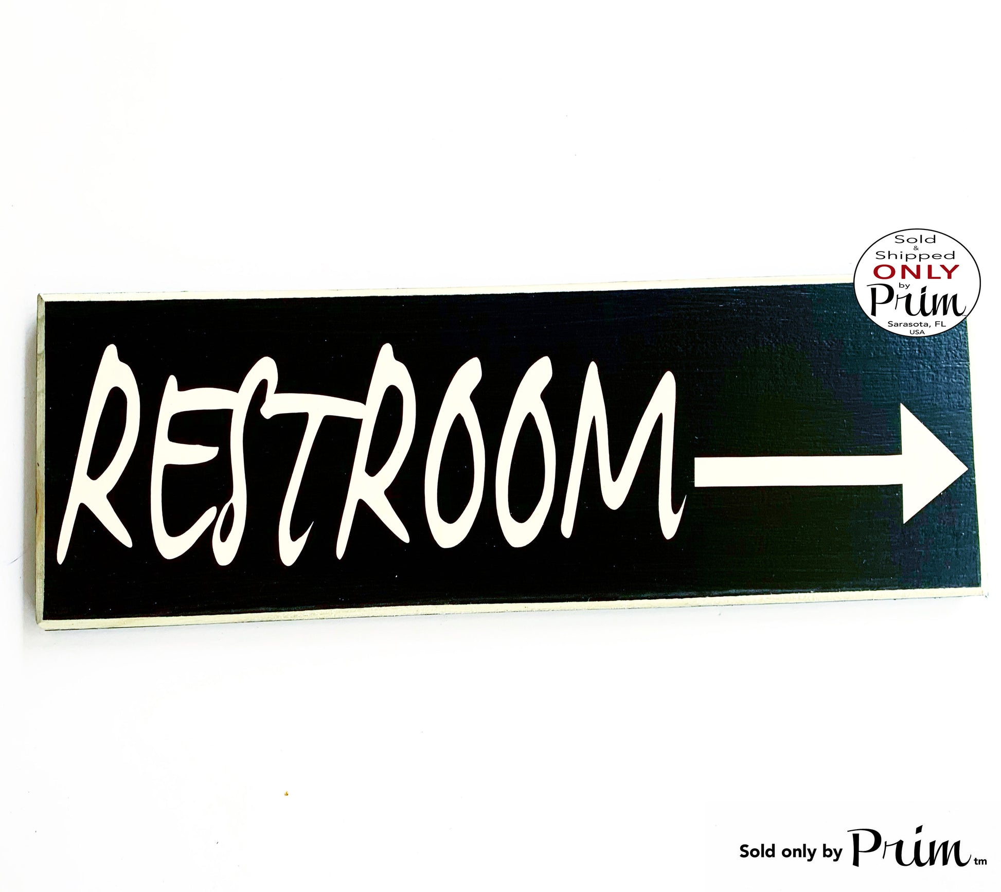 18x6 RESTROOM with Arrow Custom Wood Sign Directional Bathroom Office Salon Spa Bath Loo Wall Door Plaque Designs by Prim