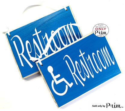 Set of 2 8x6 Restroom Handicap Symbol Custom Wood Signs | Business Facility His Hers Women Men Bathroom WC Restroom Office Door Plaque Designs by Prim