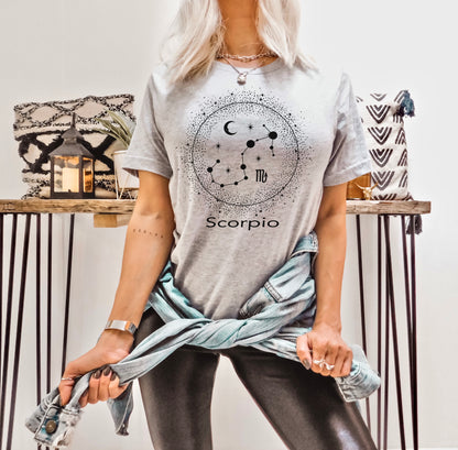 Designs by Prim Scorpio Constellation Zodiac Unisex Soft Unisex | Astrology Horoscope 12 Months Birthday Gift Graphic Tee