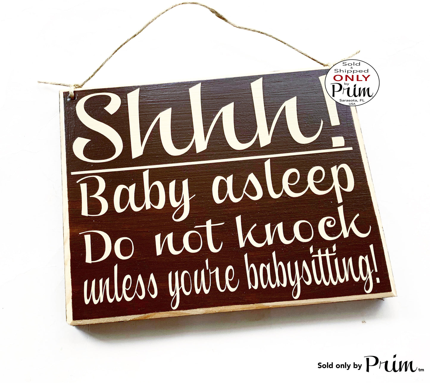 8x8 Shhh Baby Asleep Do Not Knock Unless Babysitting Custom Wood Sign Nap time Ring Doorbell Do Not Disturb Nursery Sign