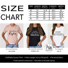 Load image into Gallery viewer, Designs by Prim Printed Graphic Tee Shirt Size Chart