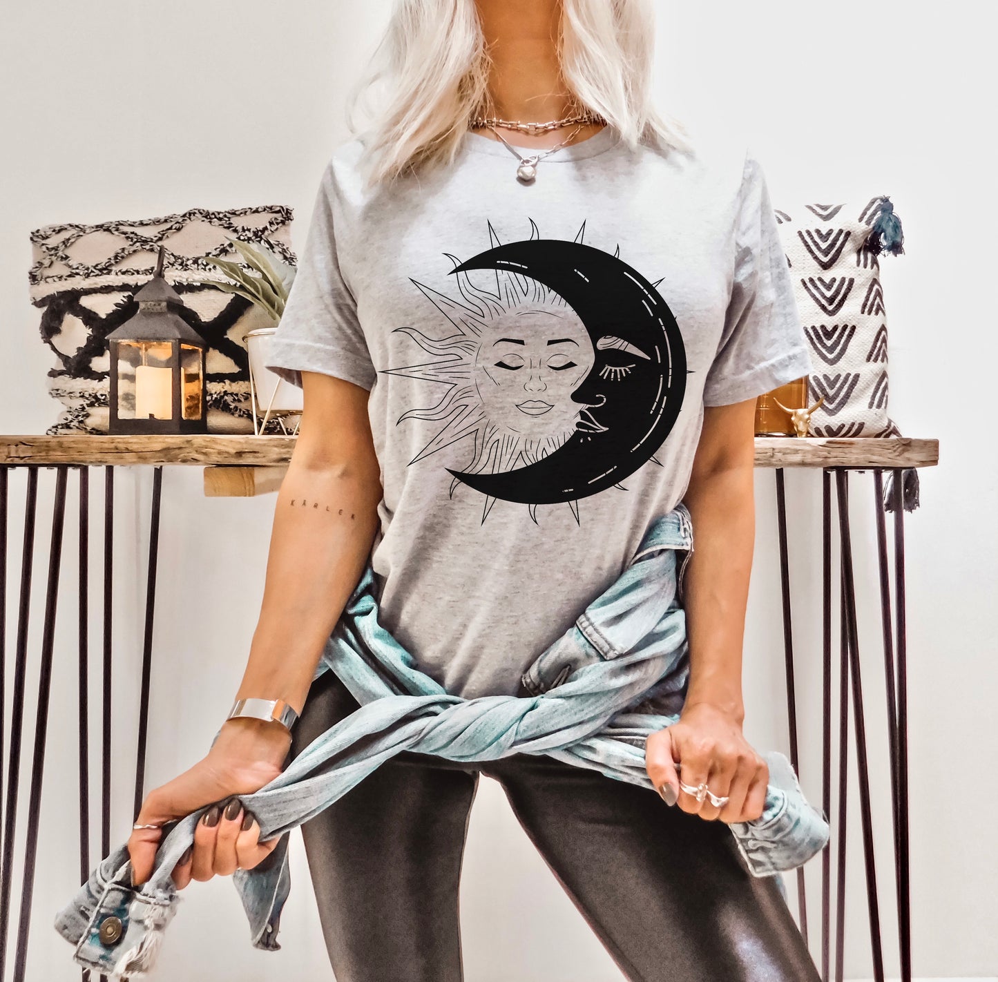 Designs by Prim Sun and Moon Boho Unisex Soft Unisex T-Shirt | Constellation Zodiac Astrology Horoscope Graphic Tee