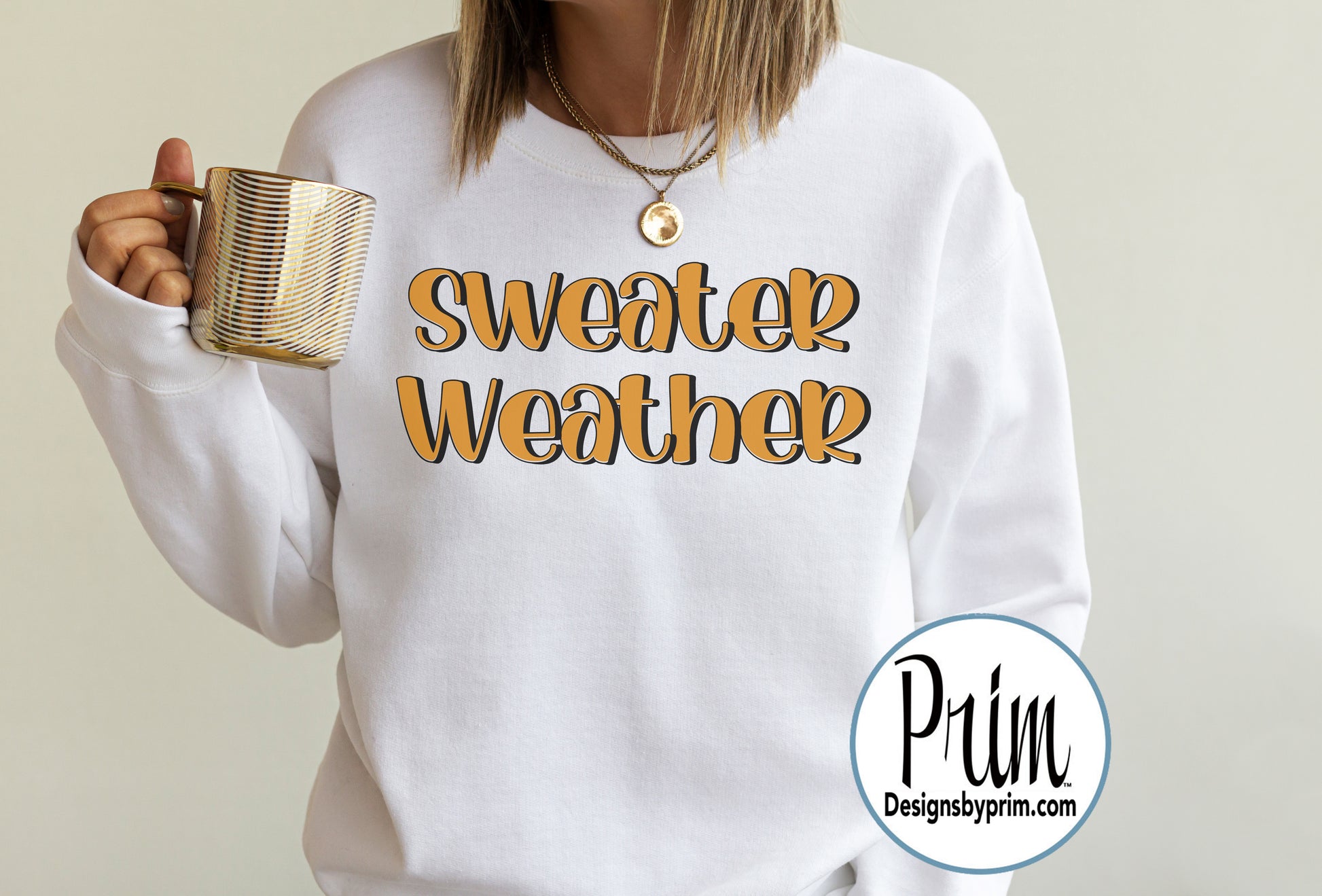 Designs by Prim Sweater Weather SVG PNG | Pumpkin Spice Latte Season It's Fall Y'all Happy Digital Graphic Design Typography Sublimation Screen Print Cutter
