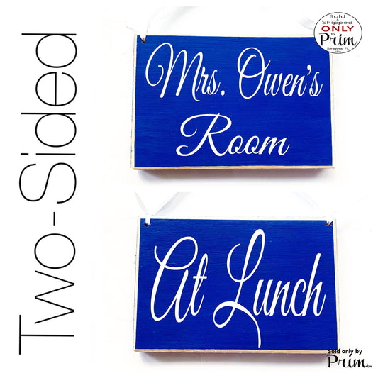 8x6 Custom Name ADD NAME Teacher Counselor At Lunch Wood Sign | Be Back Shortly Classroom School Therapist Office Business Door Plaque