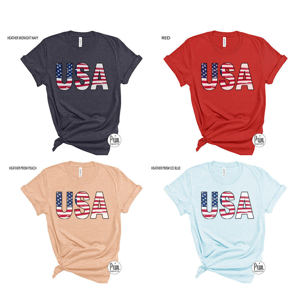 Designs by Prim USA United States of America Soft Unisex T-Shirt | Land of the Free Home of the Brave Merica 4th of July Memorial Day Support Troops Tee