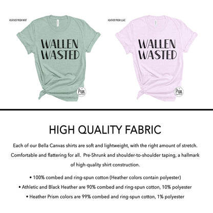 Designs by Prim Wallen Wasted Funny Concert Soft Unisex T-Shirt | Morgan Country Music Whiskey Glasses Pour Me Tickets Event Top