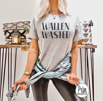 Designs by Prim Wallen Wasted Funny Concert Soft Unisex T-Shirt | Morgan Country Music Whiskey Glasses Pour Me Tickets Event Top