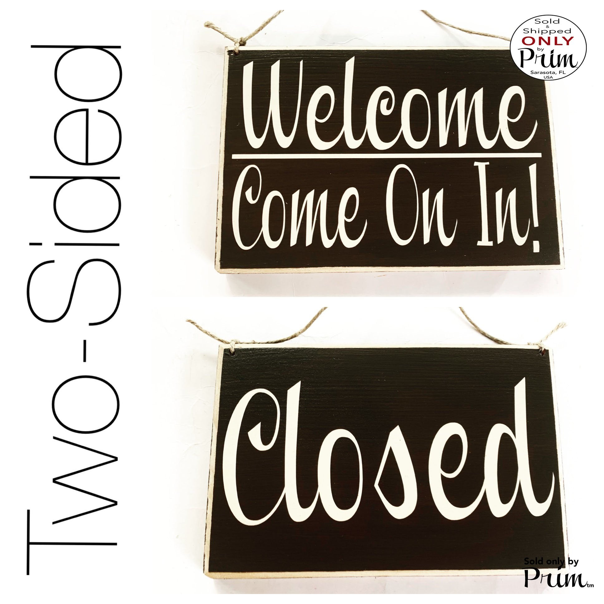 Two Sided 8x6 Closed Welcome Come On In Custom Wood Sign | In Session Progress Please Do Not Disturb Spa Salon Office Door Hanger Plaque