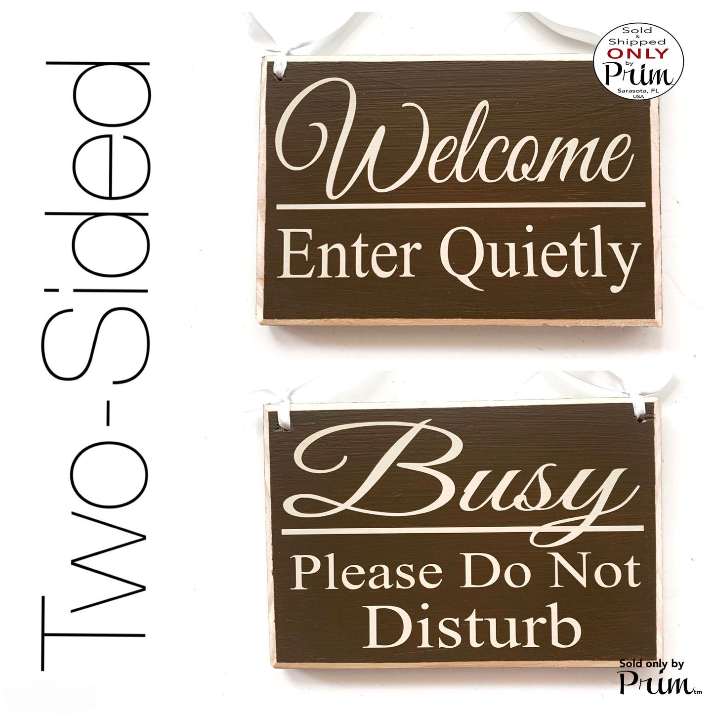 Two Sided 8x6 Welcome Enter Quietly Busy Please Do Not Disturb Custom Wood Sign Please Knock Busy Open Closed Spa Salon Office Door Hanger Designs by Prim