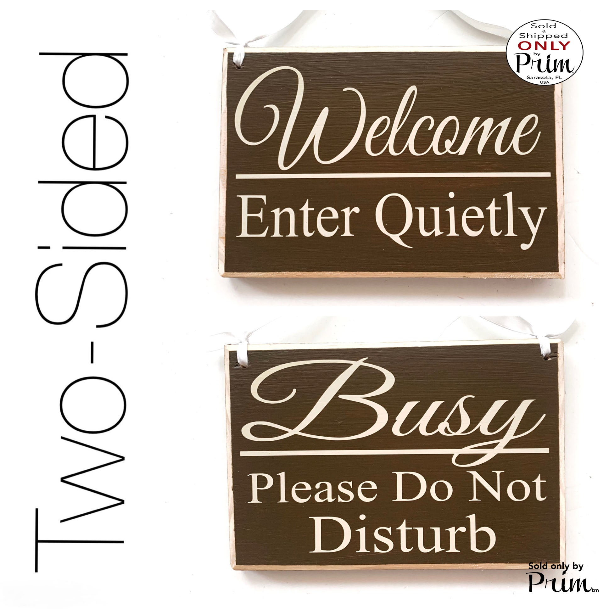 Two Sided 8x6 Welcome Enter Quietly Busy Please Do Not Disturb Custom Wood Sign Please Knock Busy Open Closed Spa Salon Office Door Hanger Designs by Prim