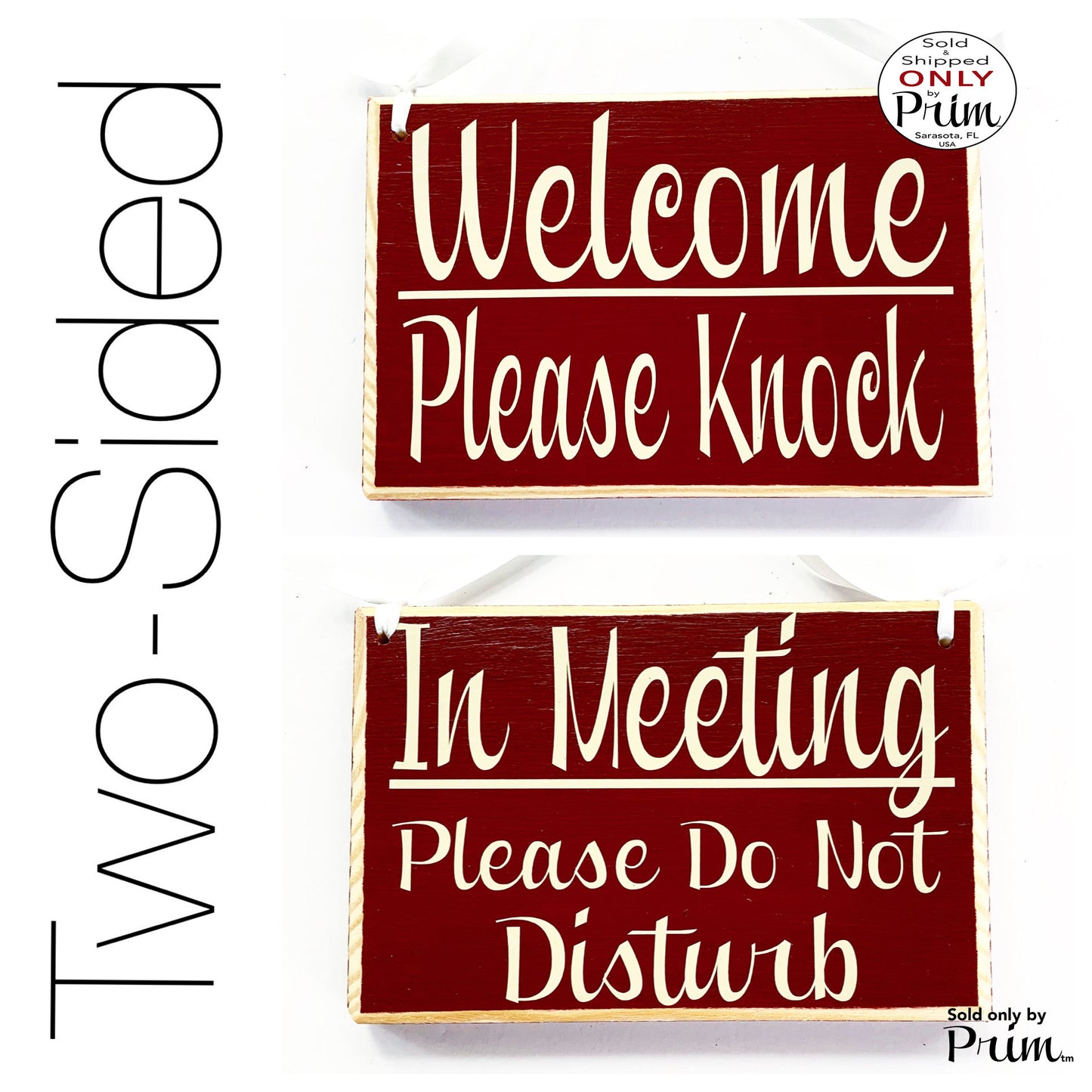 Two Sided 8x6 In Meeting Please Do Not Disturb Welcome Please Knock Custom Wood Sign Session Spa Salon Office Door Hanger Plaque Designs by Prim
