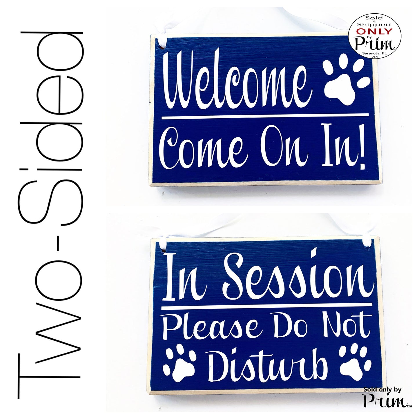 8x6 Animal Paws In Session Please Do Not Disturb / Welcome Come on in Custom Wood Sign Two Sided Dog Cat Humane Society Door Wall Plaque Designs by Prim
