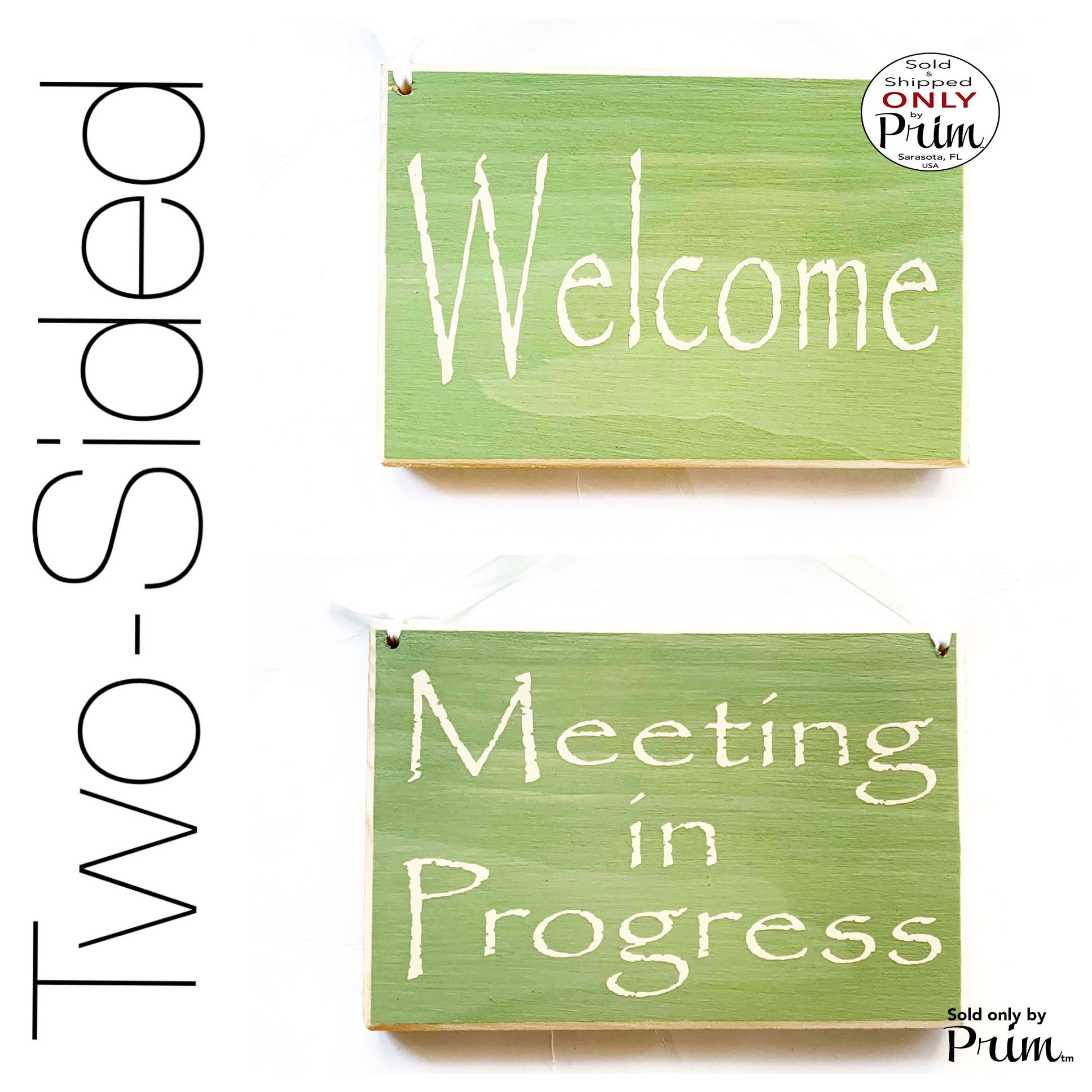 Two Sided 8x6 Meeting In Progress Welcome Custom Wood Sign | Session Please Do Not Disturb Spa Salon Office Door Hanger Plaque