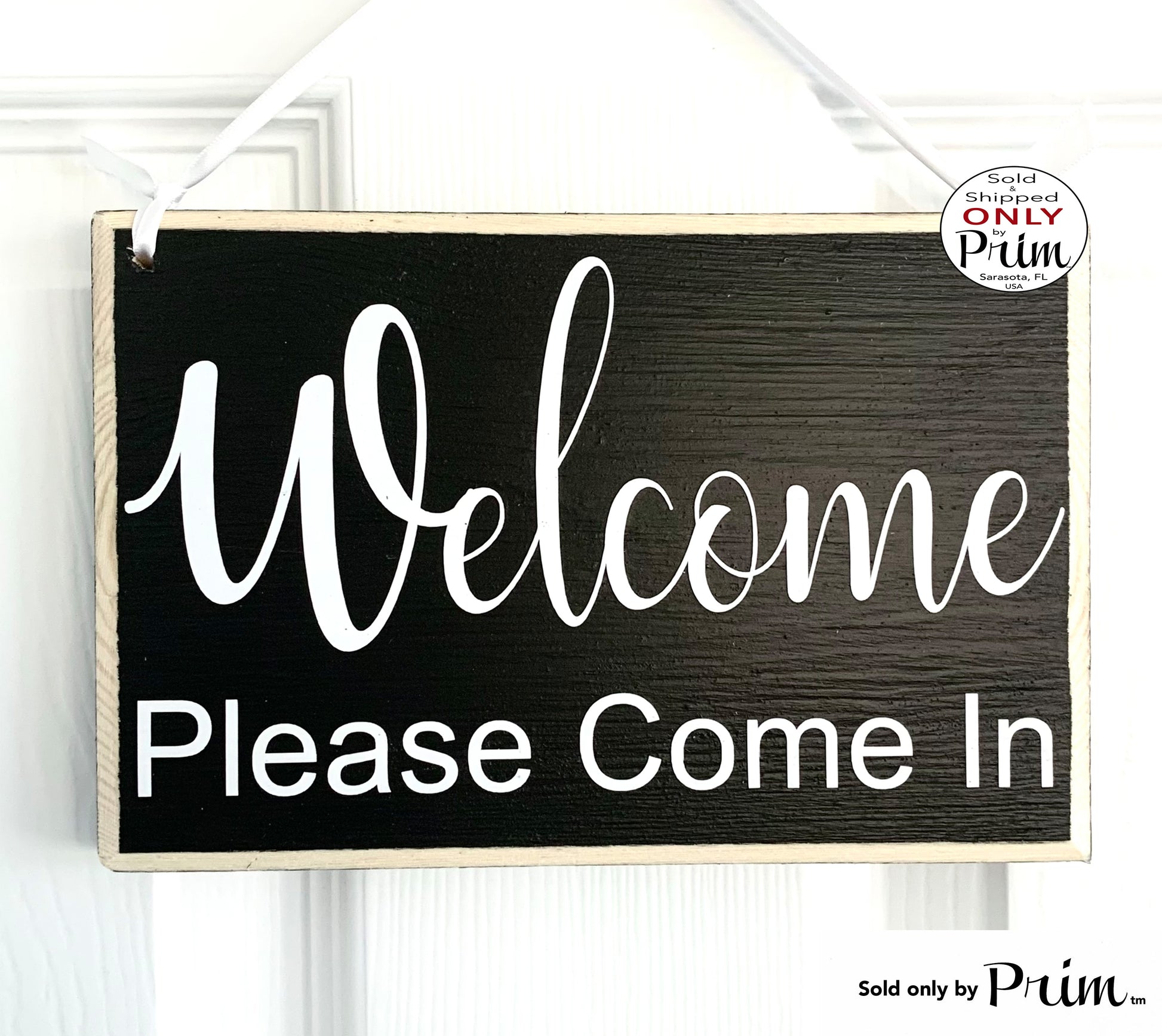 Designs by Prim 8x6 Welcome Please Come On In Custom Wood Sign | Welcome Front Door Office Greetings Family Business Open Closed Front Door Plaque