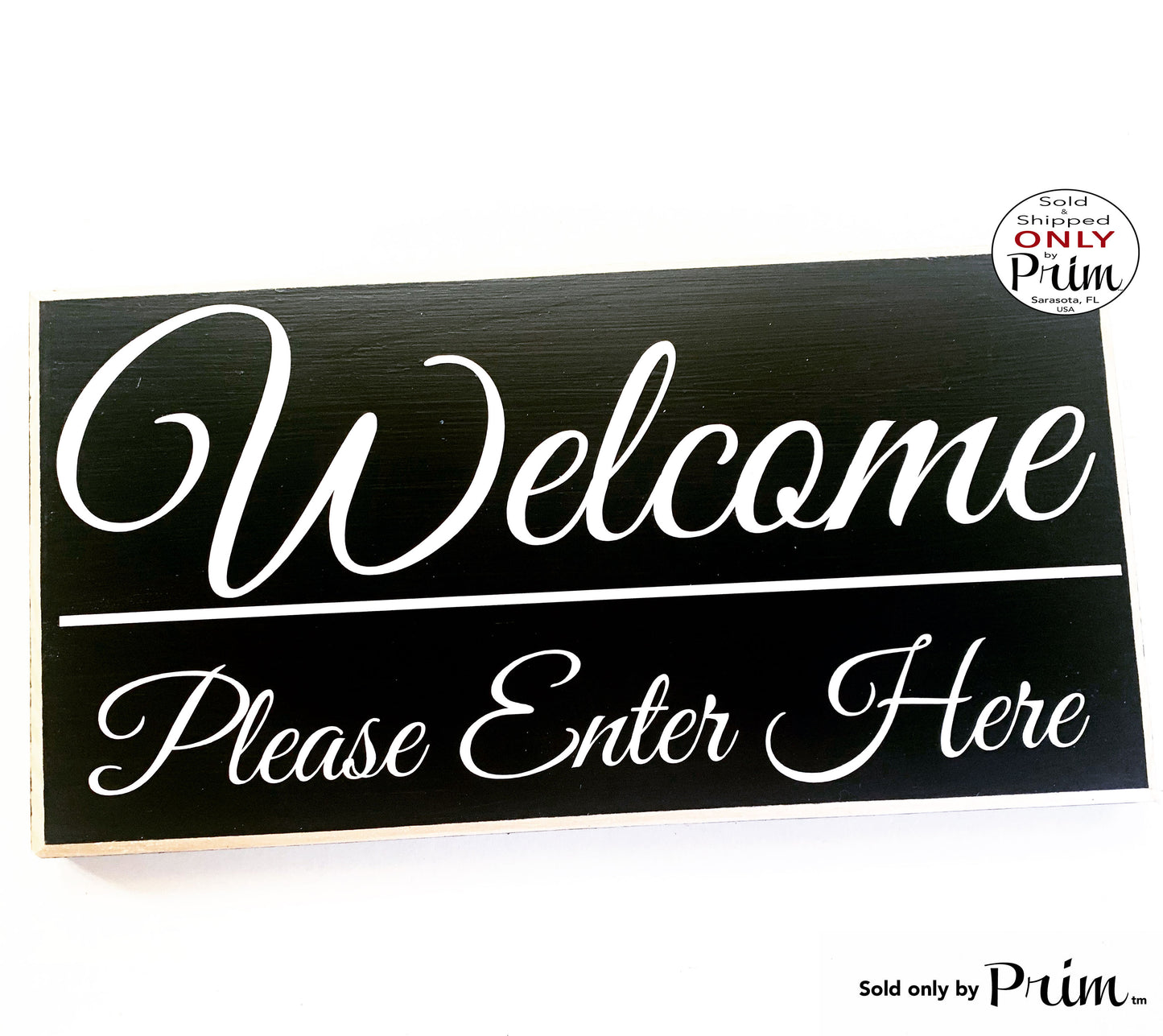 12x6 Welcome Please Enter Here Custom Wood Sign | Business Office Spa Salon Come On In Front Office Door Plaque Designs by Prim
