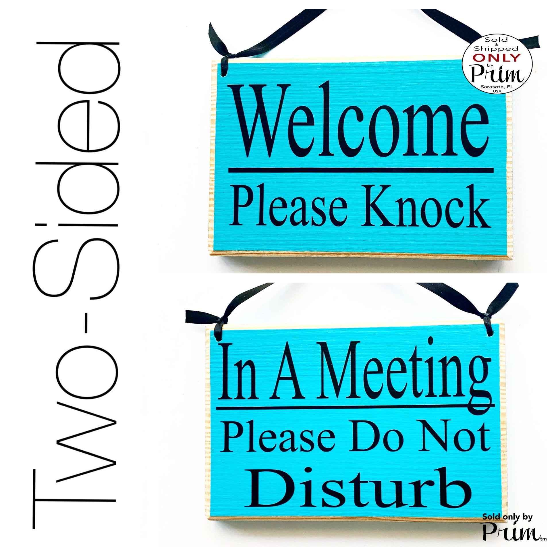 8x6 In a Meeting Please Do Not Disturb / Welcome Please Knock Custom Wood Sign Office Spa Salon In Session Busy Two-Sided Door Plaque Designs by Prim