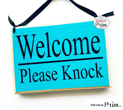 8x6 Welcome Please Knock Custom Wood Sign 8x6 Front Door Spa Office Business Corporate Store Please Enter Door Wall Decor Hanger Door Plaque Designs by Prim