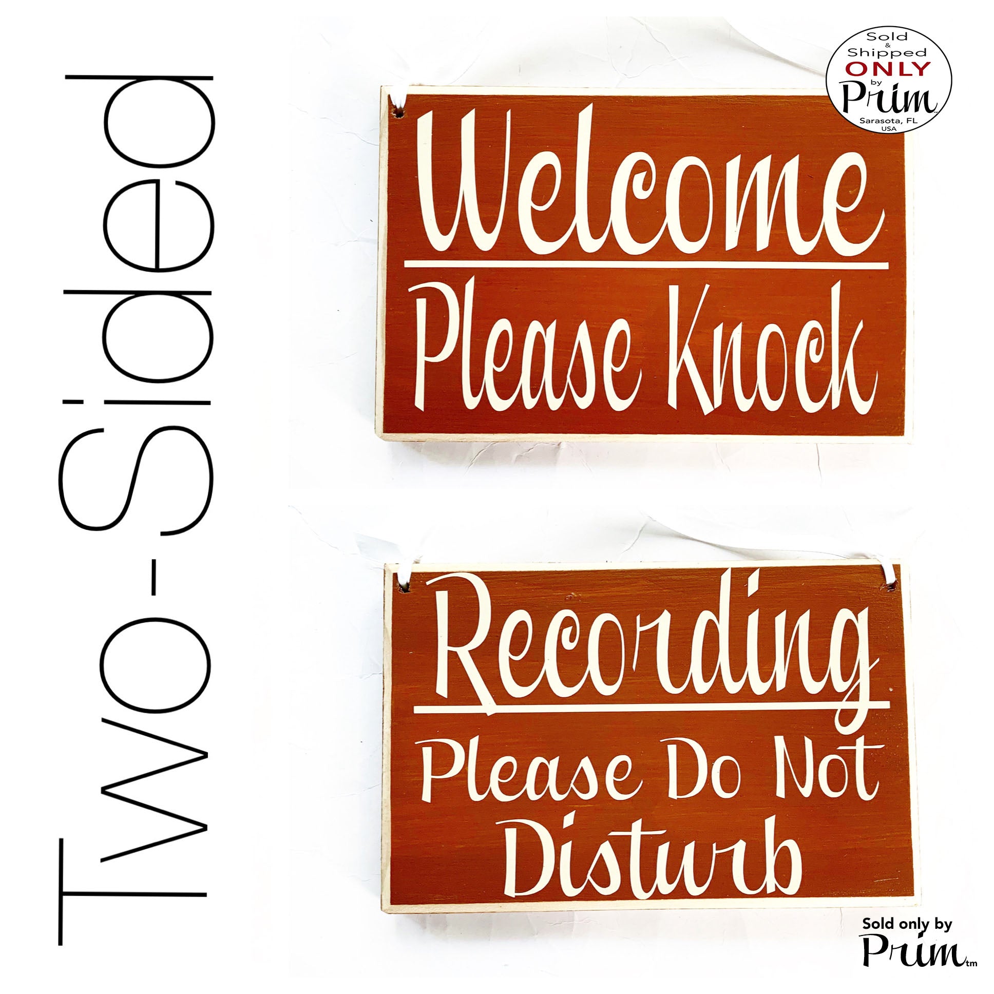 Two Sided 8x6 Recording Please Do Not Disturb Welcome Please Knock Custom Wood Sign Podcast Studio Radio News Broadcast Office Door Plaque Designs by Prim
