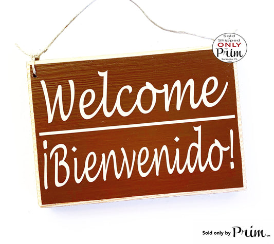 8x6 Welcome Bienvenidos Custom Wood Sign Spanish English Abierto Abierta Cerrado Signo  español Bienvenidos Bi-lingual Office Door Hanger Designs by Prim