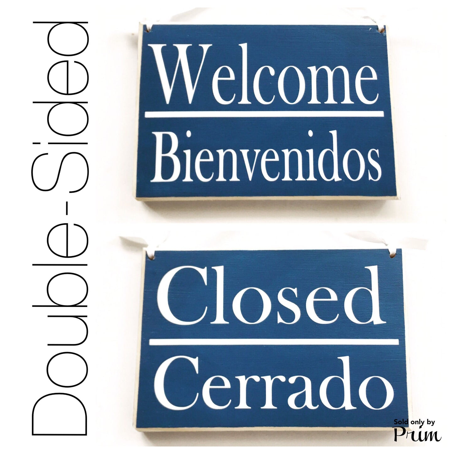 Two Sided 8x6 Welcome Bienvenidos Closed Cerrado Custom Wood Sign Spanish English Open Closed Spa Salon Office Door Hanger