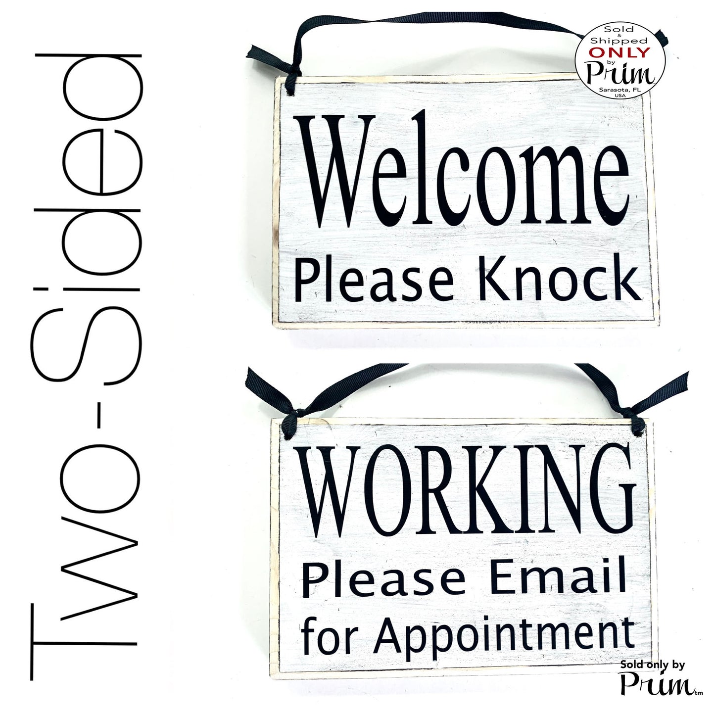 Two Sided 8x6 Welcome Please Knock Working Please Email for Appointment Custom Wood Sign Do Not Disturb Busy Meeting Office Door Hanger Designs by Prim