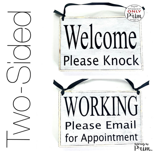 Two Sided 8x6 Welcome Please Knock Working Please Email for Appointment Custom Wood Sign Do Not Disturb Busy Meeting Office Door Hanger Designs by Prim