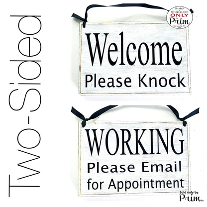 Two Sided 8x6 Welcome Please Knock Working Please Email for Appointment Custom Wood Sign Do Not Disturb Busy Meeting Office Door Hanger Designs by Prim
