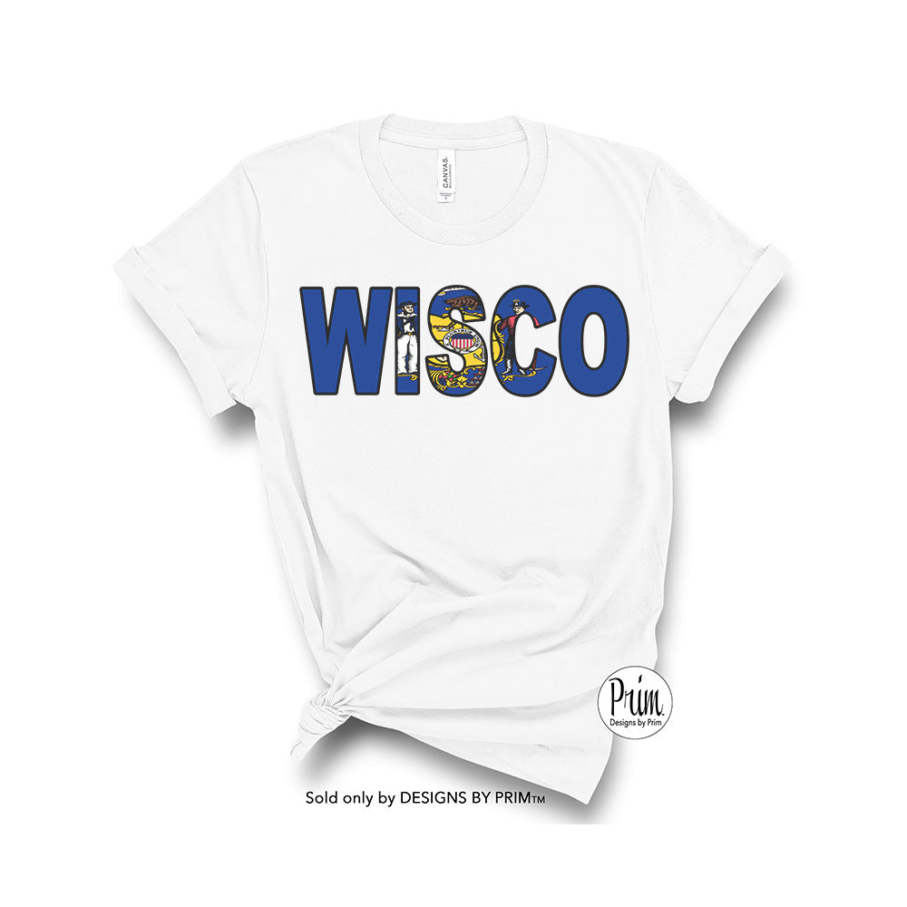 Designs by Prim Wisconsin Flag Unisex Soft Shirt | Wisco Flag State America&#39;s Dairyland Milwaukee Badgers Graphic Tee Top