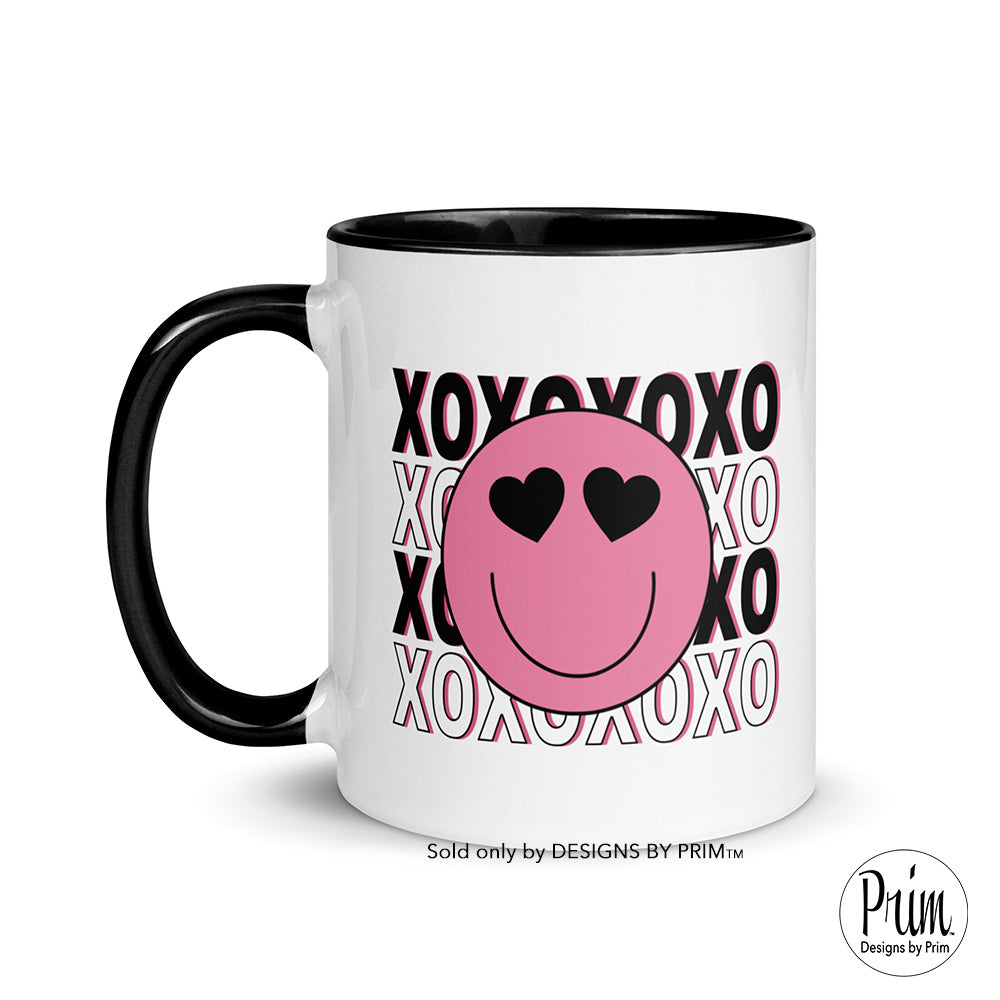 Designs by Prim XOXO Smiley Face Valentines Day 11 Ounce Ceramic Mug | All You Need Is Love Valentine's Hearts Lovers Hippie Groovy Tea Cup